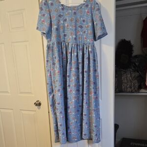 Vintage Handmade Blue, Pink And Purple Floral Maxi Dress Large